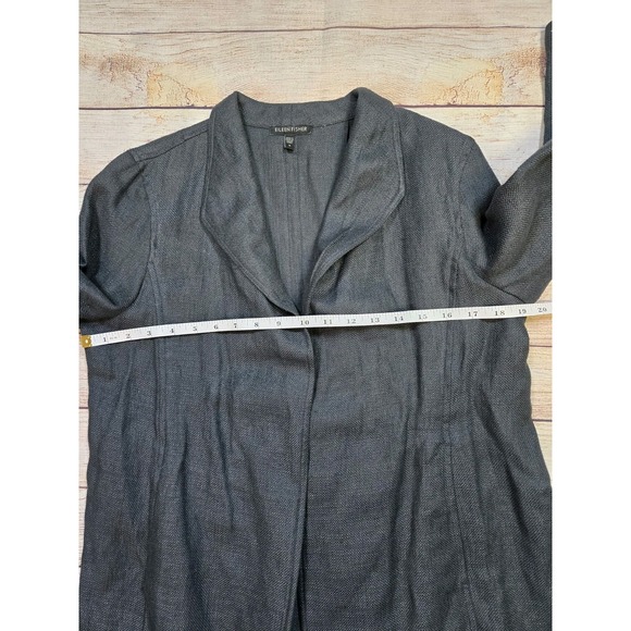 Eileen Fisher Linen Womens Black 3/4 Sleeve Pockets Open Front Blazer Size Small - Picture 6 of 10